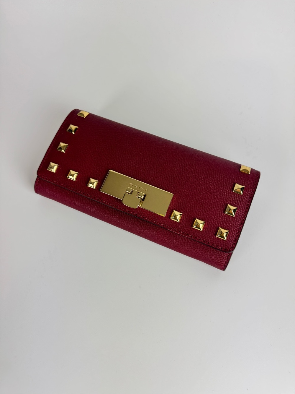 Michael Kors Women’s Red Leather Stud-Trim Continental Wallet